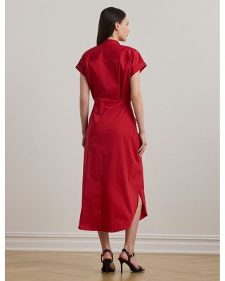 Tie Front Cotton Blend Shirtdress