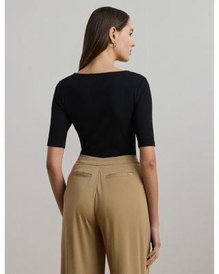 Rib Knit Cotton Blend Elbow Sleeve Tee