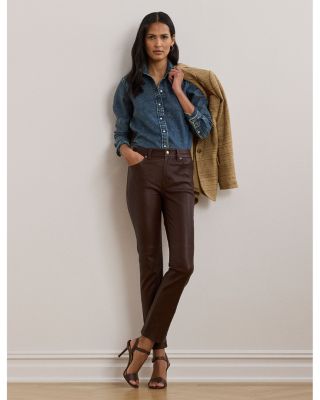 High Rise Lambskin Straight Ankle Pant