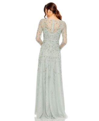 Embellished Wrap Over Illusion Long Sleeve A Line