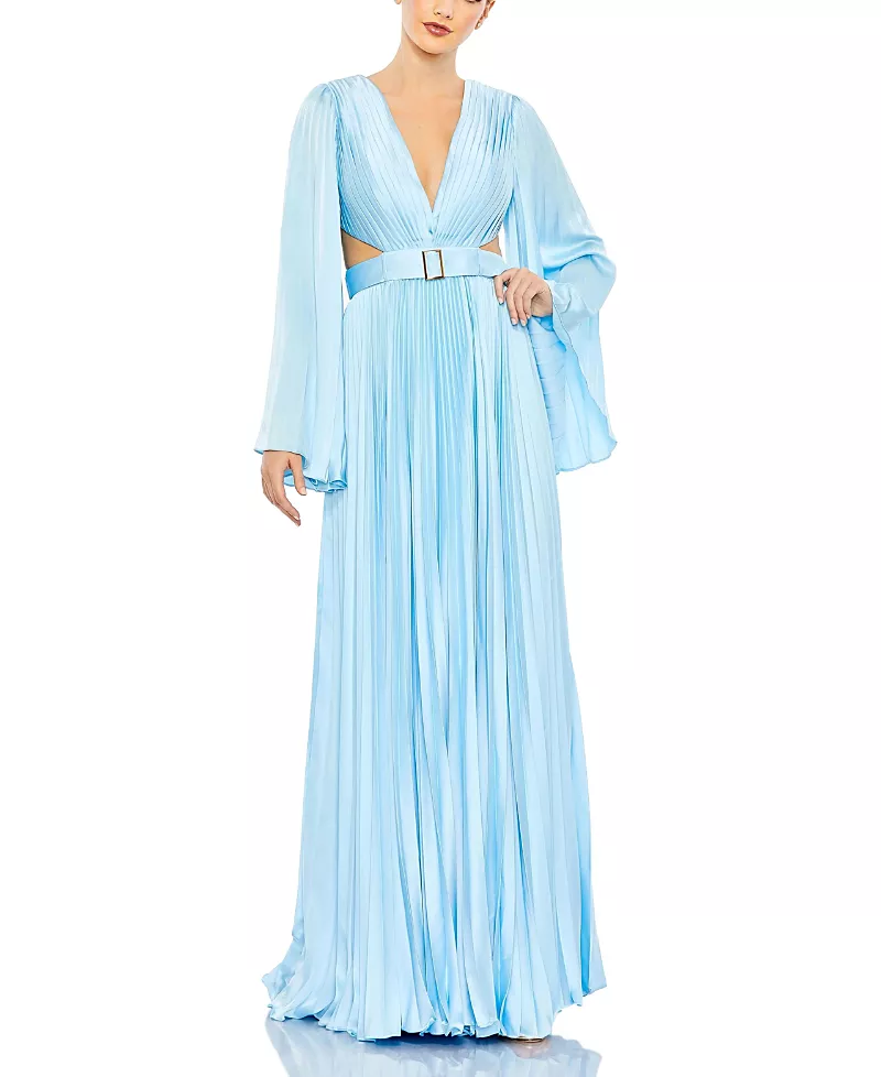 Mac Duggal Long Sleeve Lace-up Back Charmeuse Gown