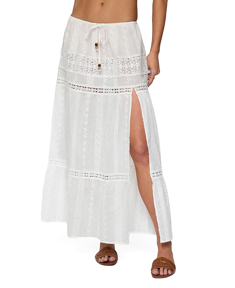 Edikted Embroidered Cotton Lace Slitted Maxi Skirt In White