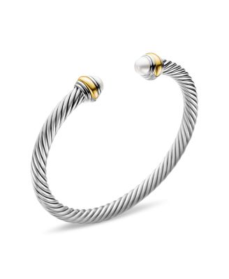 Cable Classic Bracelet with Cultured Freshwater Pearl and 14K Gold, 5mm