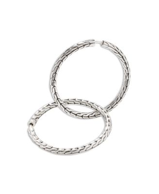 Sterling Silver Carved Chain Hoop Earrings