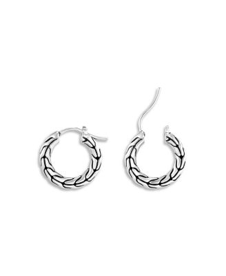 Sterling Silver Carved Chain Hoop Earrings, Small
