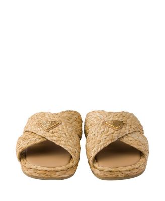 PRADA☆ラフィア クリスクロス スライド Prada Women's Raffia Crisscross Slides | Bloomingdale's