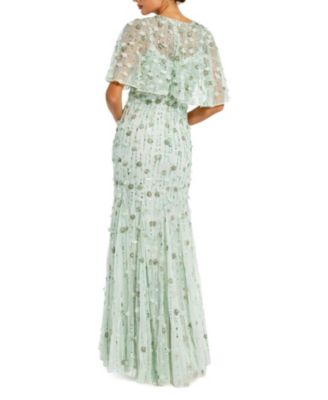 Women's Embellished Illusion Cape Sleeve Trumpet Gown