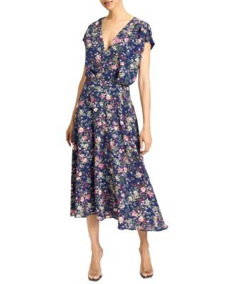 TALIA Cap Sleeve Midi Dress in Stretch Floral Print