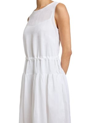 MISTY Sleeveless Midi Dress with Full Skirt and Detachable Slip, Side Pockets in Lightweight Ramie