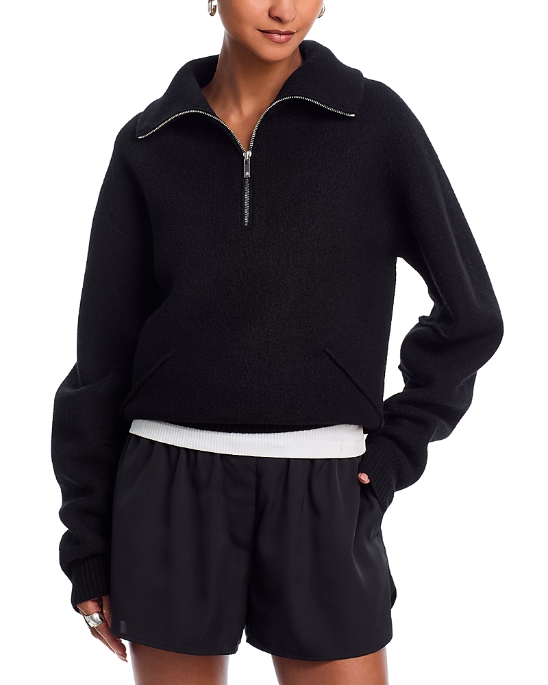 Helmut Lang Wool Half Zip Funnel Neck Sweater In Black