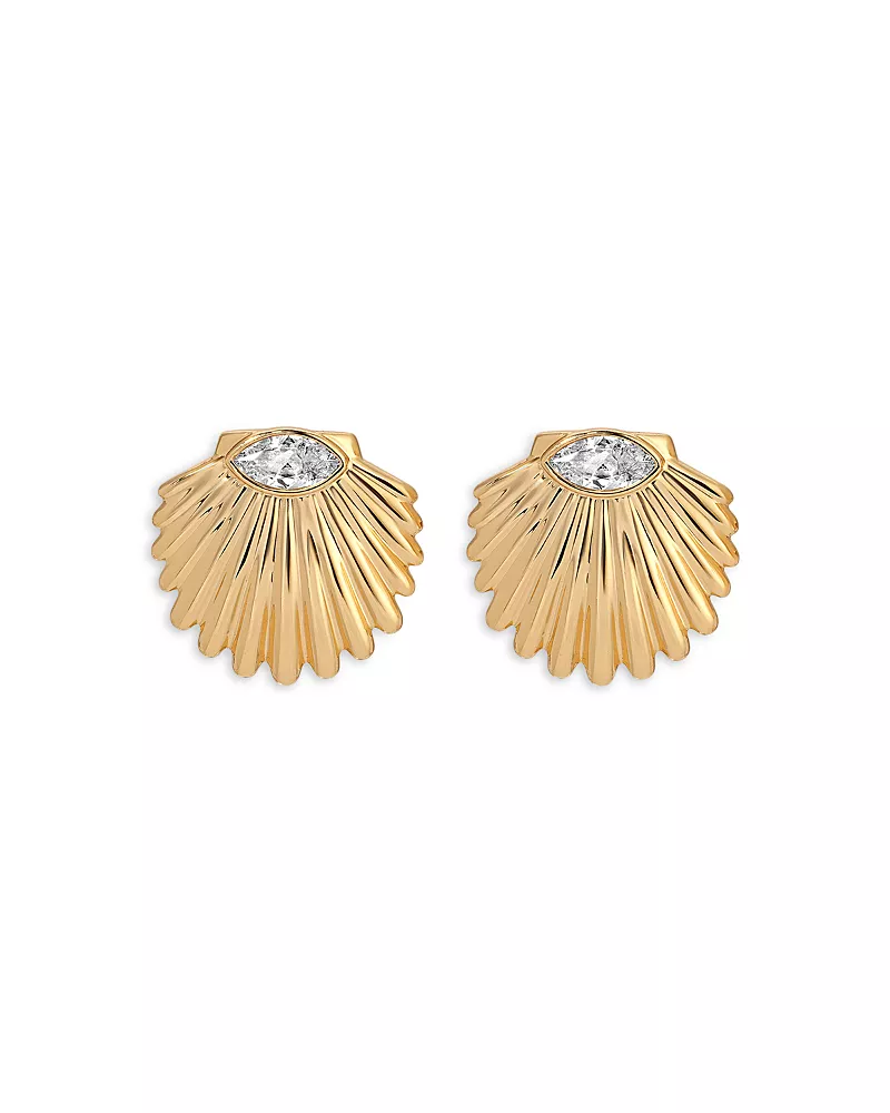 Ettika Santorini Cubic Zirconia Shell Statement Stud Earrings