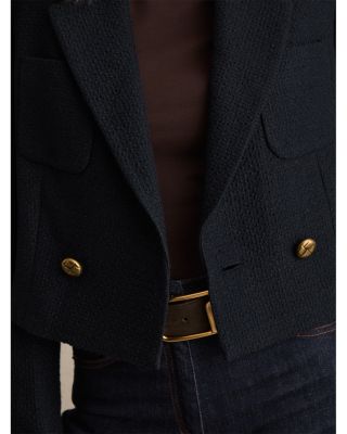 Mia Cropped Double Breasted Textured Blazer Navy