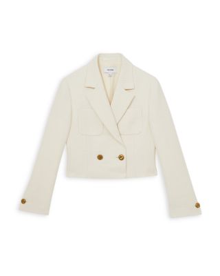 Mia Cropped Double Breasted Textured Blazer White