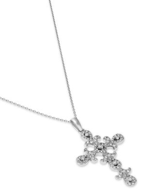 Diamond Cross Pendant Necklace in 14K White Gold, 0.50 tcw