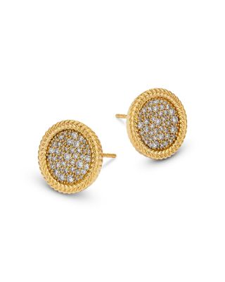Diamond Pave Disc Studs with 14K Yellow Gold Bead Setting, 0.50 tcw