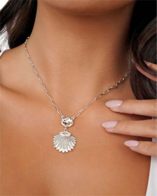 Santorini Cubic Zirconia Shell Pendant Necklace, 15"-18"