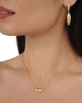 Baguette Crystal Oval Dome Simple Pendant Necklace, 20"