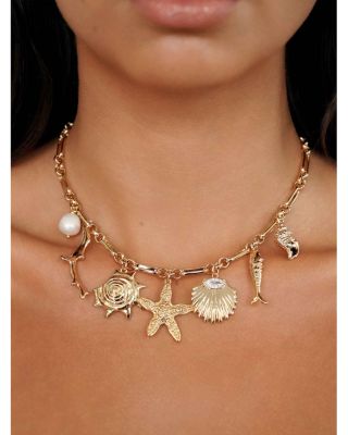 Oceanic Dreams Cubic Zirconia & Cultured Freshwater Pearl Shell Charm Statement Necklace, 15"-18"