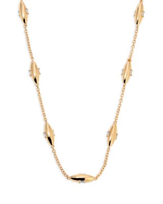 Baguette Crystal Oval Dome Simple Chain Necklace, 12"-17"