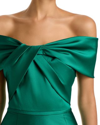 Stretch Mikado Off Shoulder Twist Front Gown