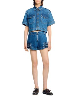 Ruffled Denim Shorts