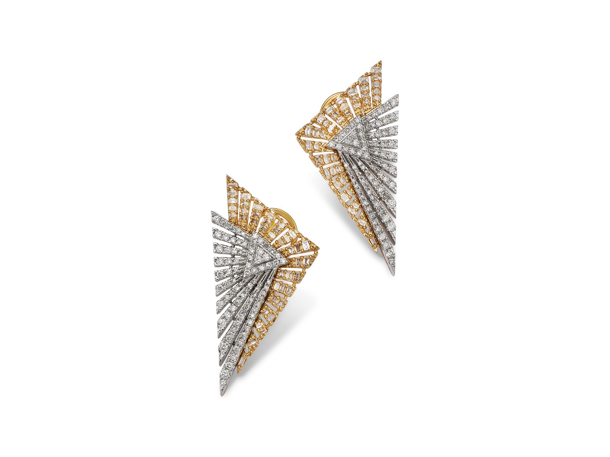 Diamond Geometric Drop Statement Earrings in 14K Yellow & White Gold, 1.0 tcw - Image 1