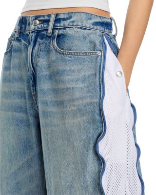 High Rise Curved Zipper Trim Jeans in Vintage Bleach Blue