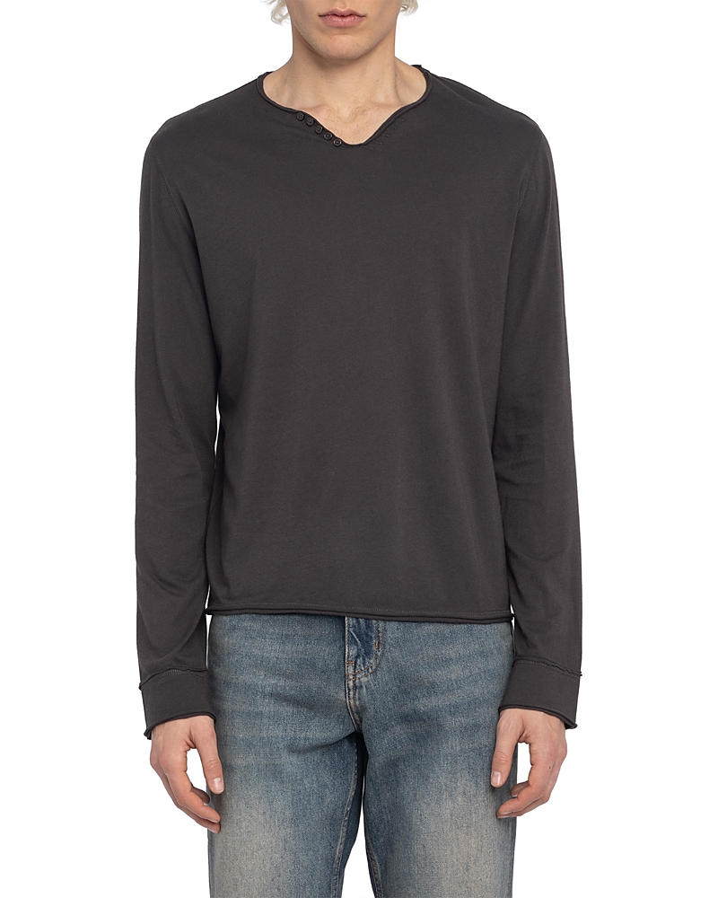 Zadig & Voltaire Monastir Long Sleeve Split Collar Tee In Black