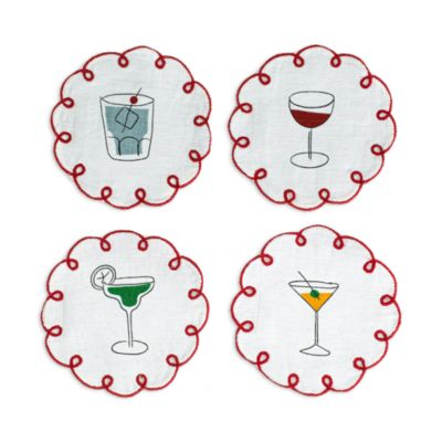 Embroidered Linen Coasters, Set of 4