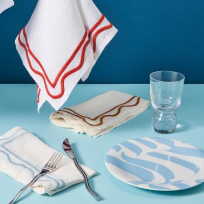 Colorblock Embroidered Linen Napkins, Set of 4