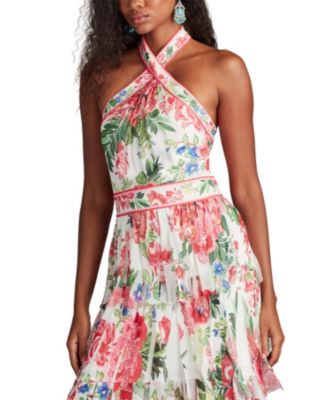 Somaya Floral Print Fringe Gown