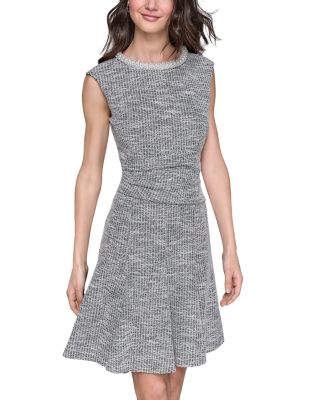 Stretch Tweed Pearl Neck Mini Dress