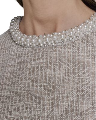 Stretch Tweed Pearl Neck Mini Dress