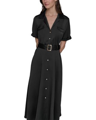 Satin Belted Midi Shirtdress