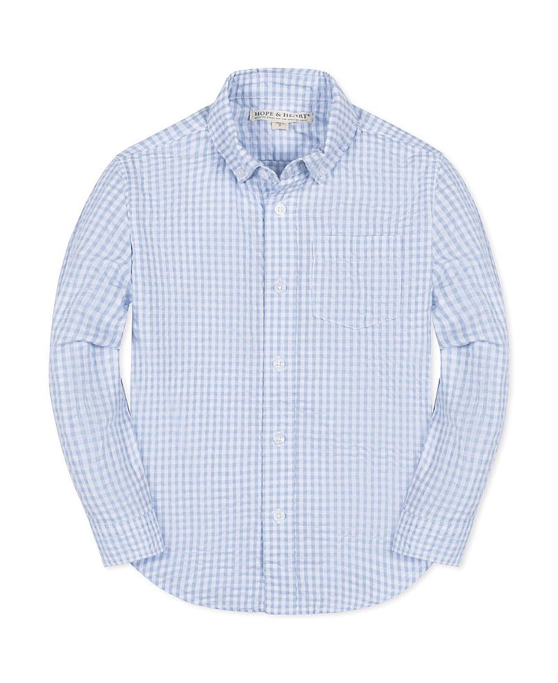 Hope & Henry Boys' Organic Long Sleeve Seersucker Button Down Shirt - Baby In Blue