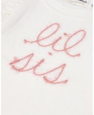 Girls' "lil sis" Pink Sparkle Embroidered Millie Tee - Baby