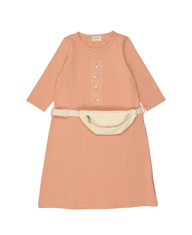 Maniere Girls' Boxy Belt Bag 3/4 Sleeve Dress - Little Kid, Big Kid