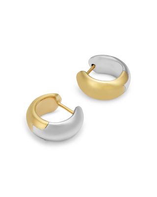14K White & Yellow Gold Huggie Hoop Earrings