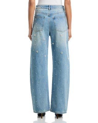 Fianna Embellished High Rise Barrel Jeans in Coastal Blue