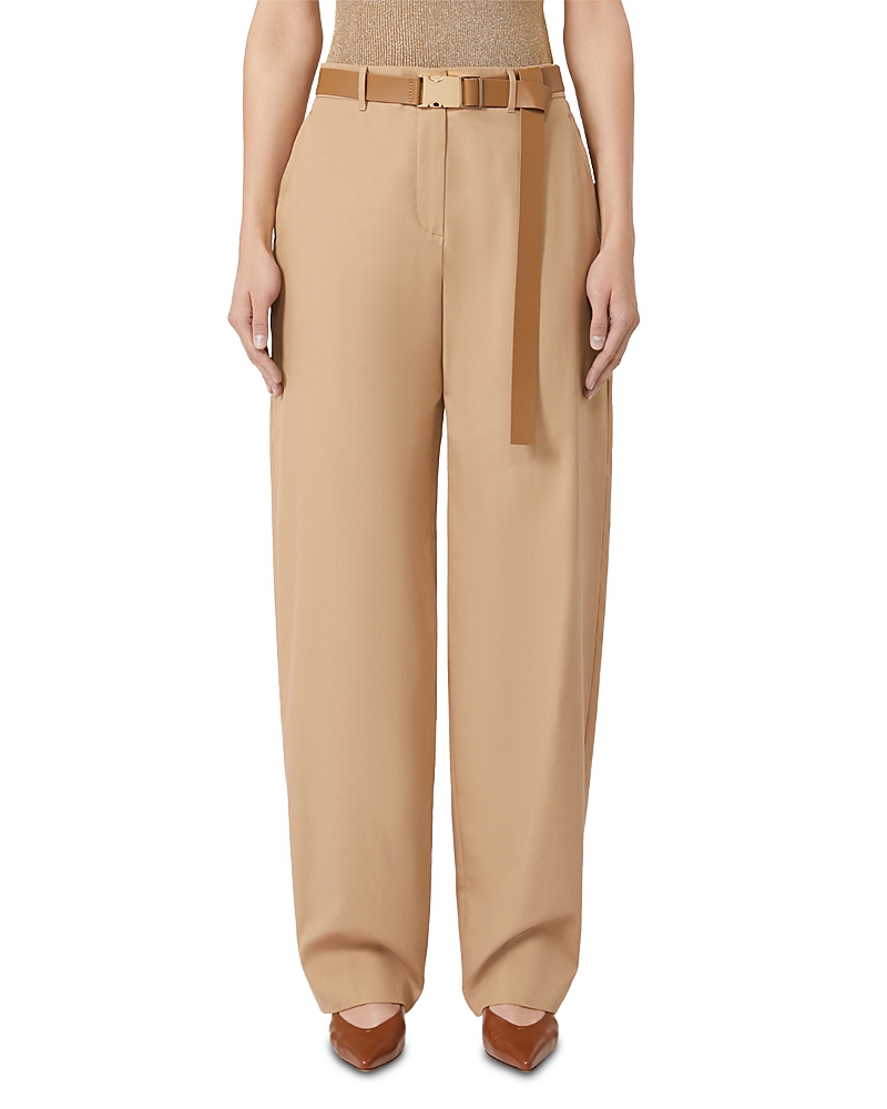 Max Mara Belted Cotton Trousers In Brown