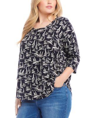 Plus Size 3/4 Sleeve Shirttail Top	