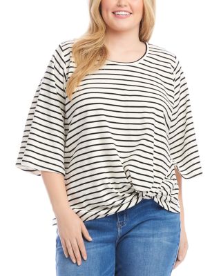 Plus Size Stripe Flare Sleeve Pick Up Top