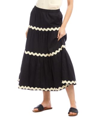 Ric Rac Trim Tiered Midi Skirt