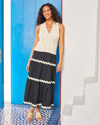 Ric Rac Trim Tiered Midi Skirt