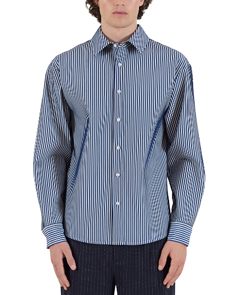 Krost 3d Striped Button Front Shirt In Blue
