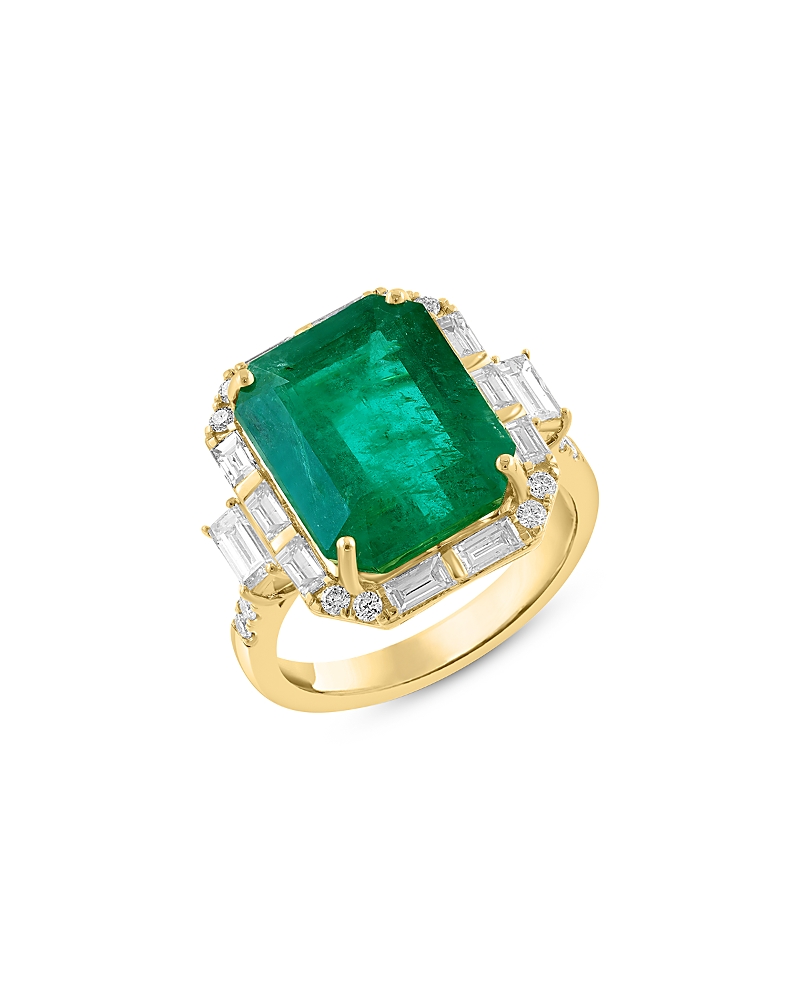 Bloomingdale's Fine Collection Luxe Collection Emerald & Diamond Baguette Cut Halo Ring In 18k Yellow Gold In Multi