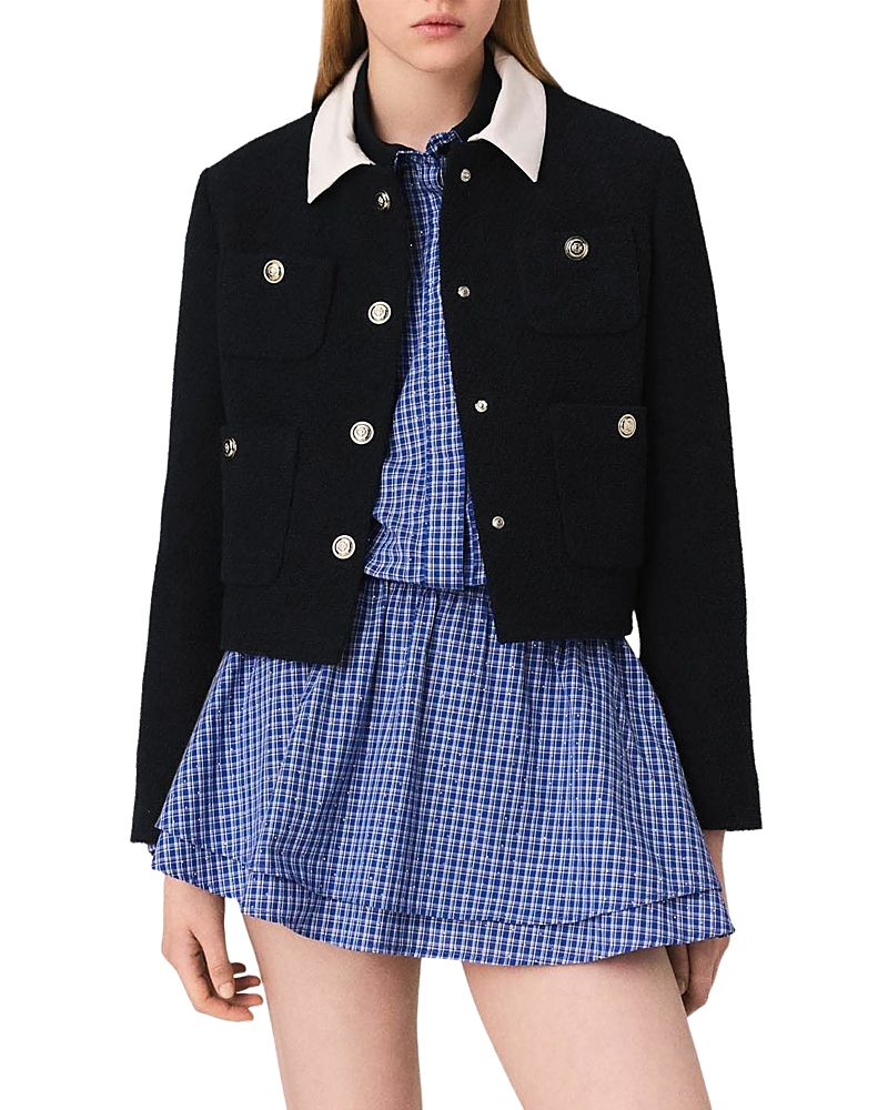 Maje Cropped Tweed Jacket With Removable Collar