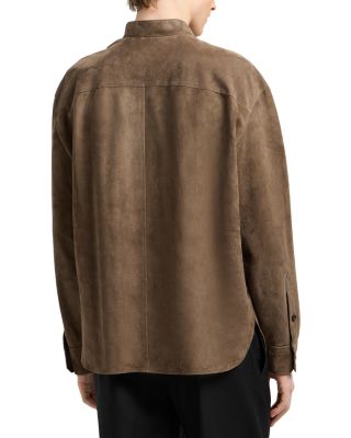 Asymmetric Mandarin Collar Regular Fit Leather Shirt