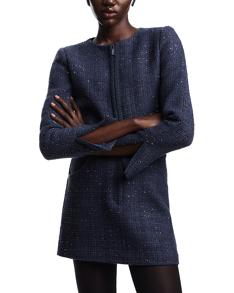 Emporio Armani Sequin Tweed Jacket In Blue