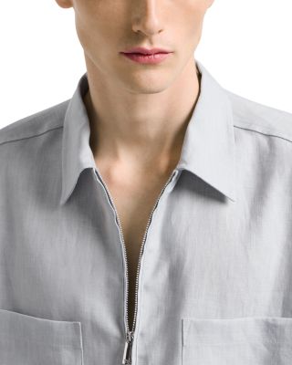 Regular Fit Short Sleeve Zip Linen Shirt  